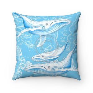 Humpback Whales Family Blue Watercolor Square Pillow 14X14 Home Decor