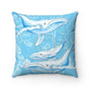 Humpback Whales Family Blue Watercolor Square Pillow Home Decor