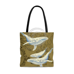 Humpback Whales Family Brown Map Tote Bag Large Bags