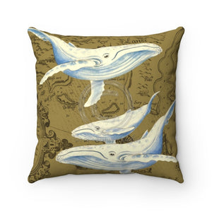 Humpback Whales Family Brown Watercolor Square Pillow 14X14 Home Decor