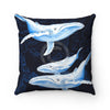 Humpback Whales Family Indigo Watercolor Square Pillow 14X14 Home Decor