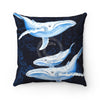 Humpback Whales Family Indigo Watercolor Square Pillow Home Decor
