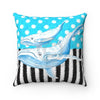 Humpback Whales Family Polka Dot Blue Watercolor Square Pillow 14X14 Home Decor