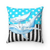 Humpback Whales Family Polka Dot Blue Watercolor Square Pillow Home Decor