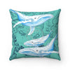 Humpback Whales Family Teal Watercolor Square Pillow Home Decor