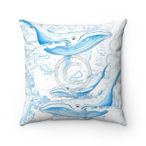 Humpback Whales Family White Watercolor Square Pillow 14X14 Home Decor