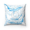 Humpback Whales Family White Watercolor Square Pillow Home Decor