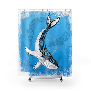 Humpback Whales Tribal Ink Blue Shower Curtain 71X74 Home Decor
