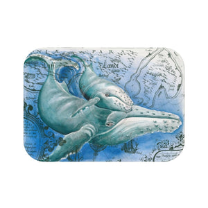 Humpback Whales Vintage Map Watercolor Bath Mat Small 24X17 Home Decor