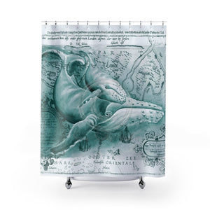 Humpback Whales Vintage Teal Shower Curtain 71 X 74 Home Decor