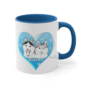 Husky Dog Heart Love Blue Art Accent Coffee Mug 11Oz /