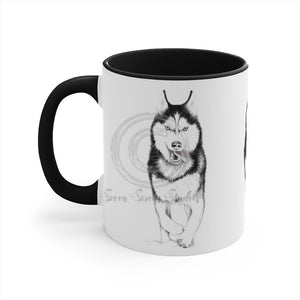 Husky Dog Running Art Accent Coffee Mug 11Oz Black /