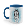 Husky Dog Running Blue On White Art Accent Coffee Mug 11Oz /