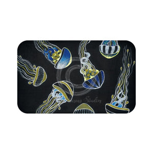 Jellyfish On Grey Black Bath Mat 34 × 21 Home Decor