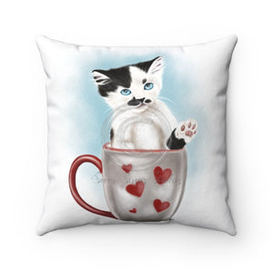 Kitten Cat In The Cup Art Square Pillow 14 × Home Decor