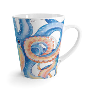 L Blue Octopus Tentacles Watercolor White Latte Mug 12Oz Mug