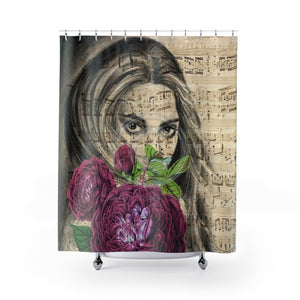 Lady And The Roses Music Art Shower Curtain 71 × 74 Home Decor