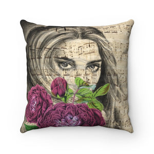 Lady And The Roses Music Art Square Pillow 14 × Home Decor