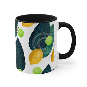 Lemons And Limes On White Pattern Art Accent Coffee Mug 11Oz Black /