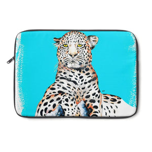 Leopard King Ink Art On Blue Laptop Sleeve 13