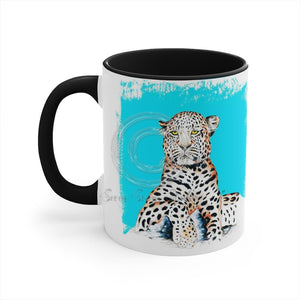 Leopard On Blue Ink Art Accent Coffee Mug 11Oz Black /