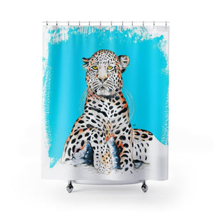 Leopard On Blue Ink Art Shower Curtain 71X74 Home Decor