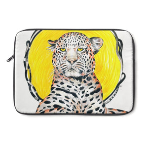 Leopard Sun King Ink Art On White Laptop Sleeve 13