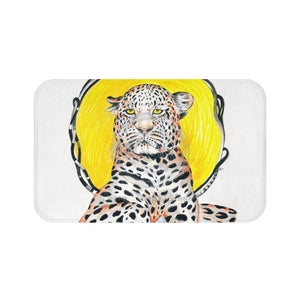 Leopard Sun King On White Ink Bath Mat Large 34X21 Home Decor