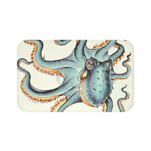 Light Teal Eggshell Octopus Kraken Ink Nautical Art Bath Mat 34 × 21 Home Decor