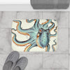 Light Teal Eggshell Octopus Kraken Ink Nautical Art Bath Mat Home Decor