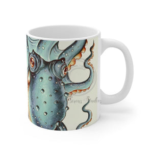 Light Teal Eggshell Octopus Kraken Tentacles Ink Watercolor Mug 11Oz