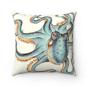 Light Teal Eggshell Octopus Kraken Watercolor Art Square Pillow 16 × Home Decor