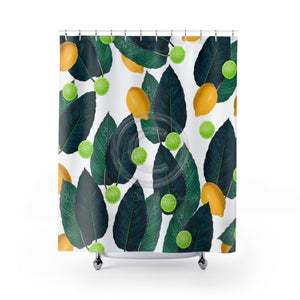 Limes And Lemons White Shower Curtain 71X74 Home Decor