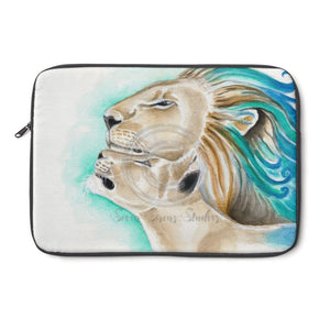 Lion And Lioness Teal Watercolor Ink Laptop Sleeve 13