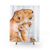 Lioness And The Cub Love Ink Art White Shower Curtain 71 × 74 Home Decor