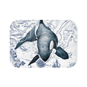 Lone Orca Killer Whale Vintage Map Blue Bath Mat Small 24X17 Home Decor