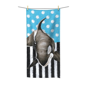 Lone Orca Whale Blue Polka Dot Polycotton Towel Bath 30X60 Home Decor
