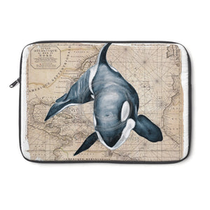 Lone Orca Whale Vintage Map Laptop Sleeve 13