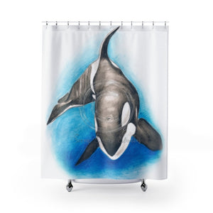 Lone Orca Whale Watercolor Shower Curtain 71 × 74 Home Decor