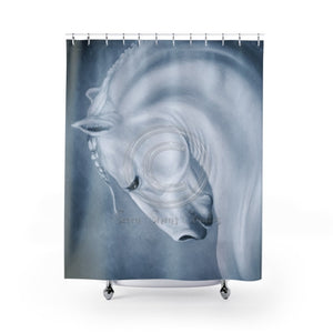 Lusitano Horse Stallion Portrait Oil Painting In Blue Shower Curtain 71X74 Home Decor