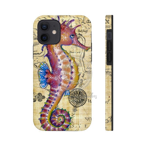 Magenta Seahorse Vintage Map Beige Watercolor Art Case Mate Tough Phone Cases Iphone 12