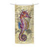 Magenta Seahorse Vintage Map Beige Watercolor Art Polycotton Towel 30 × 60 Home Decor