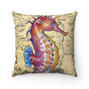 Magenta Seahorse Vintage Map Beige Watercolor Art Square Pillow 14 × Home Decor