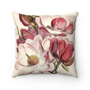 Magnolia Flowers Vintage Pink Art Square Pillow 14X14 Home Decor