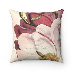 Magnolia Flowers Vintage Pink Art Square Pillow 14X14 Home Decor