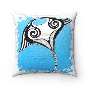 Manta Ray Blue Tribal Pattern Square Pillow 14X14 Home Decor