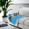 Manta Ray On Blue Ink Tribal Art Velveteen Plush Blanket All Over Prints