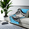 Manta Ray On Blue Ink Tribal Art Velveteen Plush Blanket All Over Prints