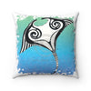 Manta Ray Teal Blue Tribal Pattern Square Pillow 14X14 Home Decor