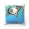 Manta Ray Teal Blue Tribal Pattern Square Pillow Home Decor